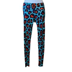 Jiva teal orange Leopard print athletic yoga leggings